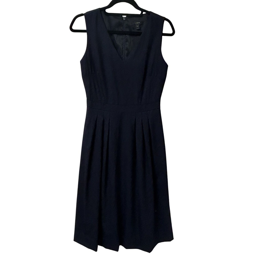 J. Crew Women's 100% Wool Navy Career Dress V Neck‎ Pleated Size 2T Or 2 Tall